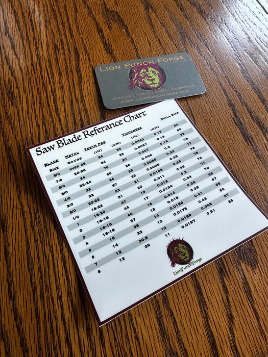Jewelry Saw blade size reference  Sticker