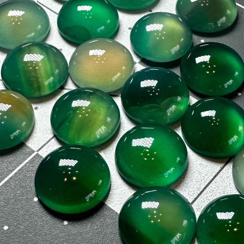 Green dryed Chalcedony Cabochons 12mm round