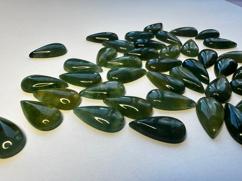Moss Agate Cabochon 11x21 Teardrops