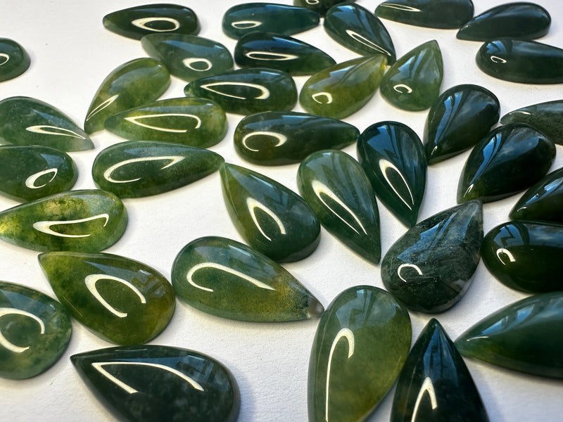 Moss Agate Cabochon 11x21 Teardrops