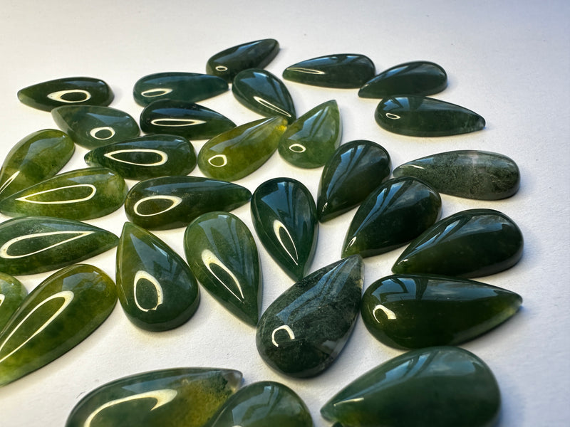 Moss Agate Cabochon 11x21 Teardrops