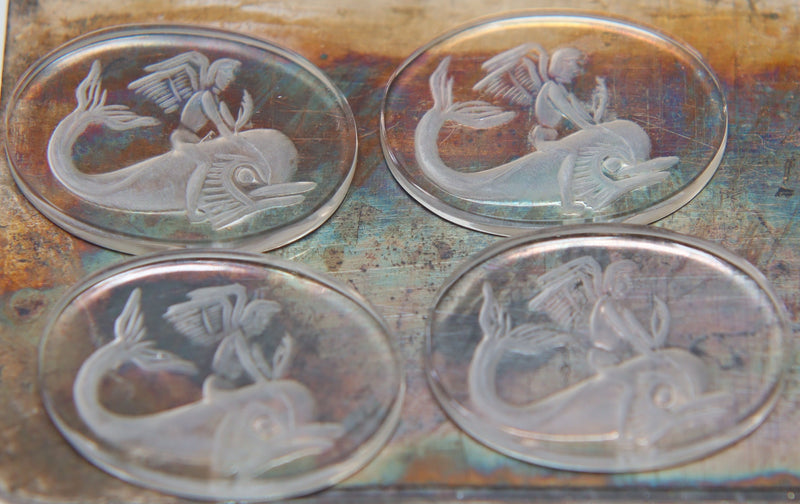 Carved Intaglio Angel & Dolphin Quartz Cabochons