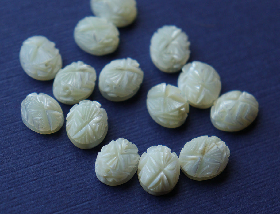 Carved Mother of Pearl Cabochons 9x8mm