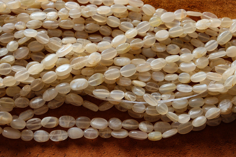 Light Pink Moonstone Beads 10x7mm flat oval