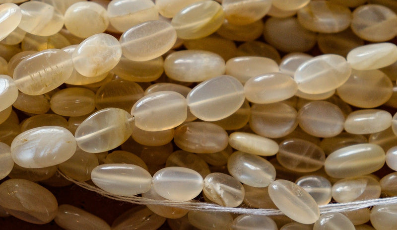 Light Pink Moonstone Beads 10x7mm flat oval