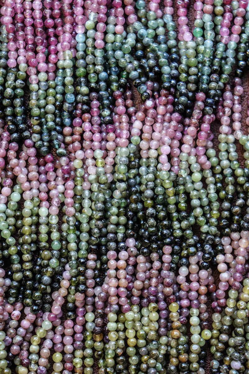 Perles Tourmaline multicolores rondes 3mm